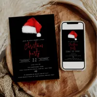 Festive Santa Hat Black Christmas Party  Invitation