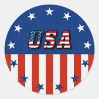 USA - American Flag and Stars in Circle Classic Round Sticker