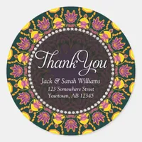 Lotus Batik Pink Yellow Thank You round Stickers