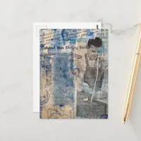 Retro Woodworking Man mixed media collage  Postcard