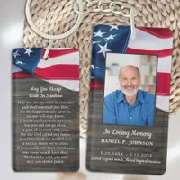 Patriotic USA Flag Memorial Funeral Prayer Card Keychain