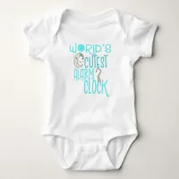 Worlds Cutest Alarm Clock Funny Quote Blue Boy Baby Bodysuit