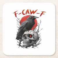 Crow, F-Caw-F Funny Bird F-Caw-F Moon Gothic Adult Square Paper Coaster