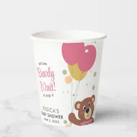 Cute Teddy Bear Pink and Gold Balloons Baby Shower Paper Cups