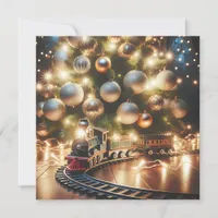 Old-Fashioned Gold Christmas Train under the Tree Card
