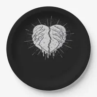 Monochrome Skeleton Hand With Heart Classic Paper Plates