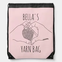 Cute Girly Hands Line Drawing Pink Knitting  Drawstring Bag