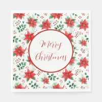 Pretty Red Poinsettias Watercolor Pattern Napkins