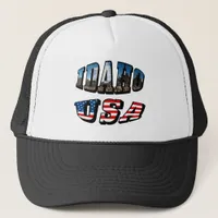 Idaho Picture State and Flag USA Text Trucker Hat