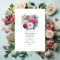 Pastel Pink, Sea Green and Merlot Summer Wedding Invitation