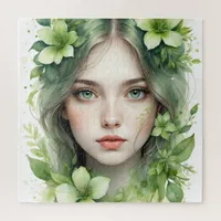 Green Floral Portrait of a woman  Jigsaw Puzzle