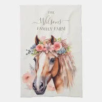 Family Farm Rustic Flower Crown Horse Kitchen Towel