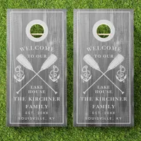 Rustic Lake House Wood Established Family Name Cornhole Set