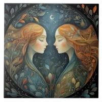 Gemini Twins Zodiac Astrology Mystical Birthday Ceramic Tile
