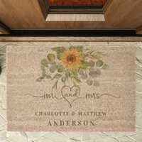 Sunflower eucalyptus greenery names mr mrs fiber doormat