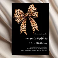 Black leopard print bow brown birthday invitation