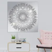 Luxury Glowing Sparkling Silver Metallic Mandala  Canvas Print