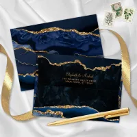 Navy Blue Gold Agate Gemstone Wedding Envelope