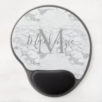 Elegant Silver Foil Marble Monogram Gel Mouse Pad