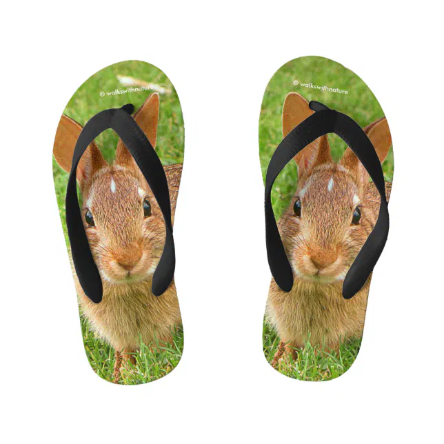 Cute Bunny Chewing Greens on the Golf Fairway Kid's Flip Flops