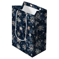 Simple Dark Blue with Snowflakes Wine Small and Medium Gift Bag
