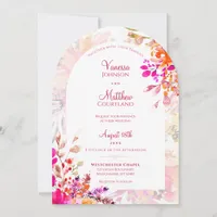 Pink Orange Elegant Floral Arch Shape Wedding Invitation