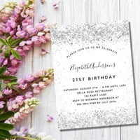 White silver glitter glamorous birthday invitation