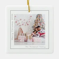 Simple Custom Photo Name Year Merry Christmas Ceramic Ornament