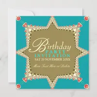 Exotic Lacy Aqua Gold Girls Party Invitations