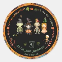 Halloween Monsters Party Orange Classic Round Sticker