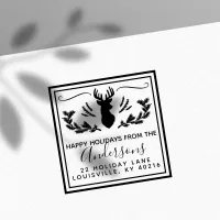 Rustic Deer Head Pine Christmas Return Address Self-inking Stamp