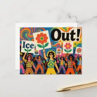 Colorful Hippie People Ice Out Protest Art Postcard