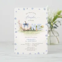 Pastel Blue Coquette Little Pumpkin 1st Birthday Invitation