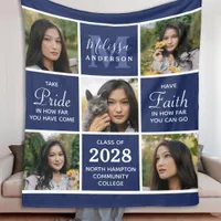 Graduate 5 Photo Collage Navy Blue Graduation Fleece Blanket