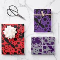 Cool Whimsical Dragon & Dice Themed Purple & Red Wrapping Paper Sheets