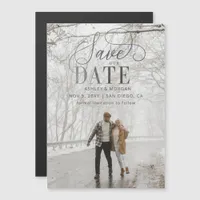 Rustic Modern Silver Script Photo Save the Date Magnetic Invitation