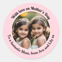 Personalized Pretty Pastel Pink Photo Mothers Day Classic Round Sticker