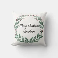 Merry Christmas Wreath with Berries Throw Pillow