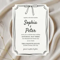Elegant Coquette Hand-Drawn Bow Timeless Wedding Invitation