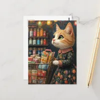 Adorable Ginger Kitty Shopping For Groceries Postcard