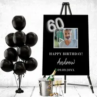 60th birthday party black photo name guy foam board