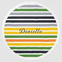 Colorful Bright Stripes Script Round Personalized Beach Towel