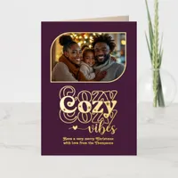 Velvet Plum Cozy Vibes Christmas Photo Foil Holiday Card