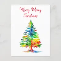 Merry Christmas Watercolor Christmas Tree Postcard