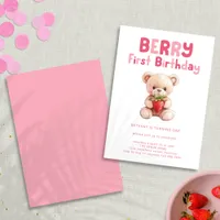 Berry First Birthday Teddy Bear 1st Birthday Invitation