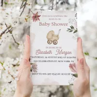 Pink Green with Flowers Garden Baby Shower Invitation