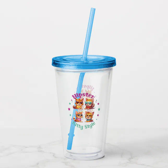 Kitty Hipster Style Acrylic Tumbler