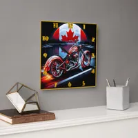 Canadian motorcycle under a moonlit flag square wall clock