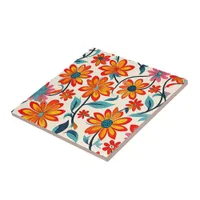 Whimsical Folk Art Flowers  Ceramic Tile