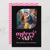 Hot-Pink Modern Retro Christmas Photo Holiday Card